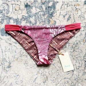 NWT Maaji Women's Red Leaves Signature Cut Bikini Swimsuit Bottom Size Small